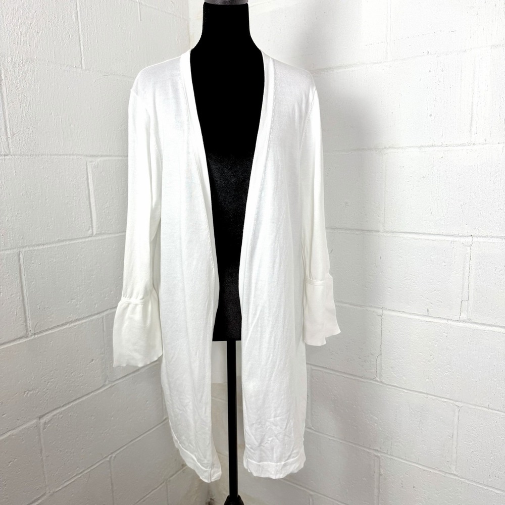 Talbots Woman Open Front Cardigan Plus Size 1X Bell Sleeves Neutral Minimalist